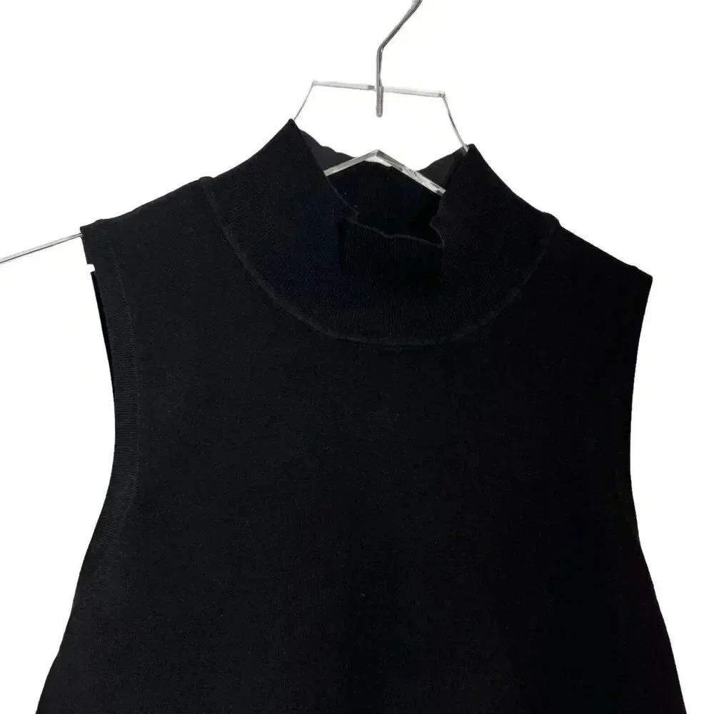 Minnie Rose Black mock turtleneck black knit sleeveless top size small - Picture 4 of 8